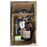 Box of misc- scales, stamps, knives, etc