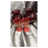 2 ruby red vases and pair of vintage aperitif
