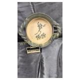 Heavy pottery bowl with rope handles