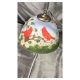 Reverse painted glass Redbirds lamp shade 12in