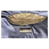 Midcentury gold finish metal leaf bowl on legs