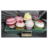 Cupcake candle holders in wooden tray
