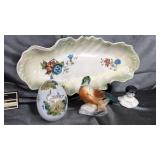 Hand painted dish with bird, blown glass Easter