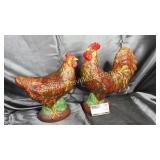 Pair of chickens hens tail has been repaired