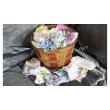 Vintage handkerchiefs in garden basket- cool