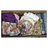 Box of vintage fabrics and linens