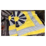 Blue and yellow hand done quilt