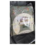 Store bought quilt gray green and pink