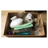 Box with lamp globes, glassware etc