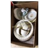 Box of white and blue dishes