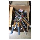 Box of garage items and lawn tools