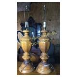 Pair of oak lamps