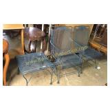2 wrought iron patio spring rockers and end table