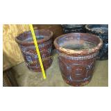 Pair of large rust/blue pottery planters sold 2x