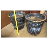 Pair of large butterfly daisy pottery planters