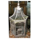 Wood and wire bird cage painted gray 32in tall