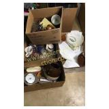 4 boxes glassware, stoneware, barometer, etc