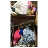 3 boxes quilts and linens