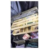 Vintage JC Higgins tackle box and contents,