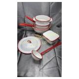 7pcs red/white enamel ware with