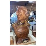 Wood carved Native American archer bust