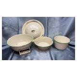 Tan/green enamel ware bowls with lid