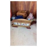 Pig signs, banks, statue