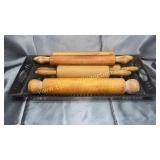 Painted tin tray with rolling pins