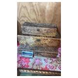 3 old wooden etched boxes