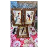 3 vintage feather art birds in carved frames