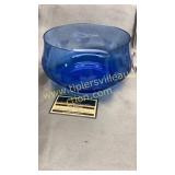 Blue etched bowl