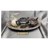 Brown ware Japan teapots and Czechoslovakia cruet