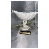 Milk glass dolphin glass compote