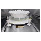 Milk glass shakers, grape patter platter and