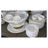 Grape pattern milk glass punchbowl set for 16