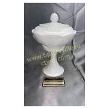 Milk glass grape pattern covered compote