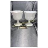 Pair of milk glass grape pattern compotes no lids