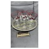 5 vintage packard cordials on silverplate tray