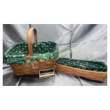 2 longaberger baskets with green liners