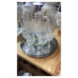 8 crystal champagne flutes on silverplate tray