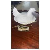 Milk glass hen on nest