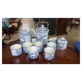 Blue and white tea set with ginger jar
