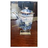 Blue and white ship teapot