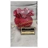 Fenton cranberry hobnail ruffle bowl vase