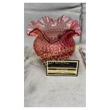 Fenton cranberry hobnail ruffle bowl vase