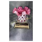 Fenton cranberry opalescent coin dot hat vase