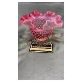 Fenton cranberry opalescent hobnail ruffle bowl