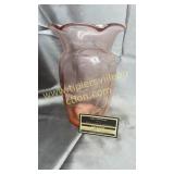 Etched pink depression vase