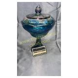 Blue carnival grape pattern compote with lid