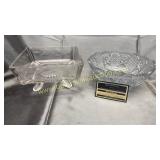 Etched footed square crystal bowl and presscut